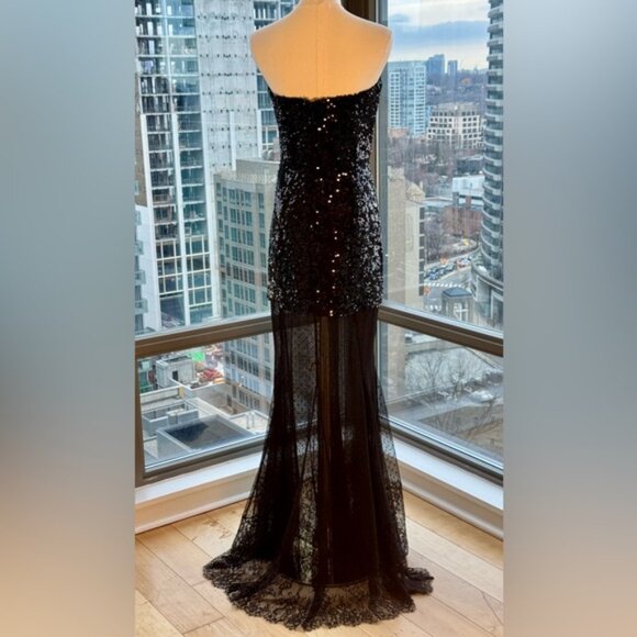 🆕REBECCA VALLANCE 🧿 NWOT Diana Black Sequined Mesh Trimmed Gown Sz AU 14 US 10 - Picture 7 of 16